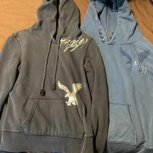 Two blue AE hoodies size small